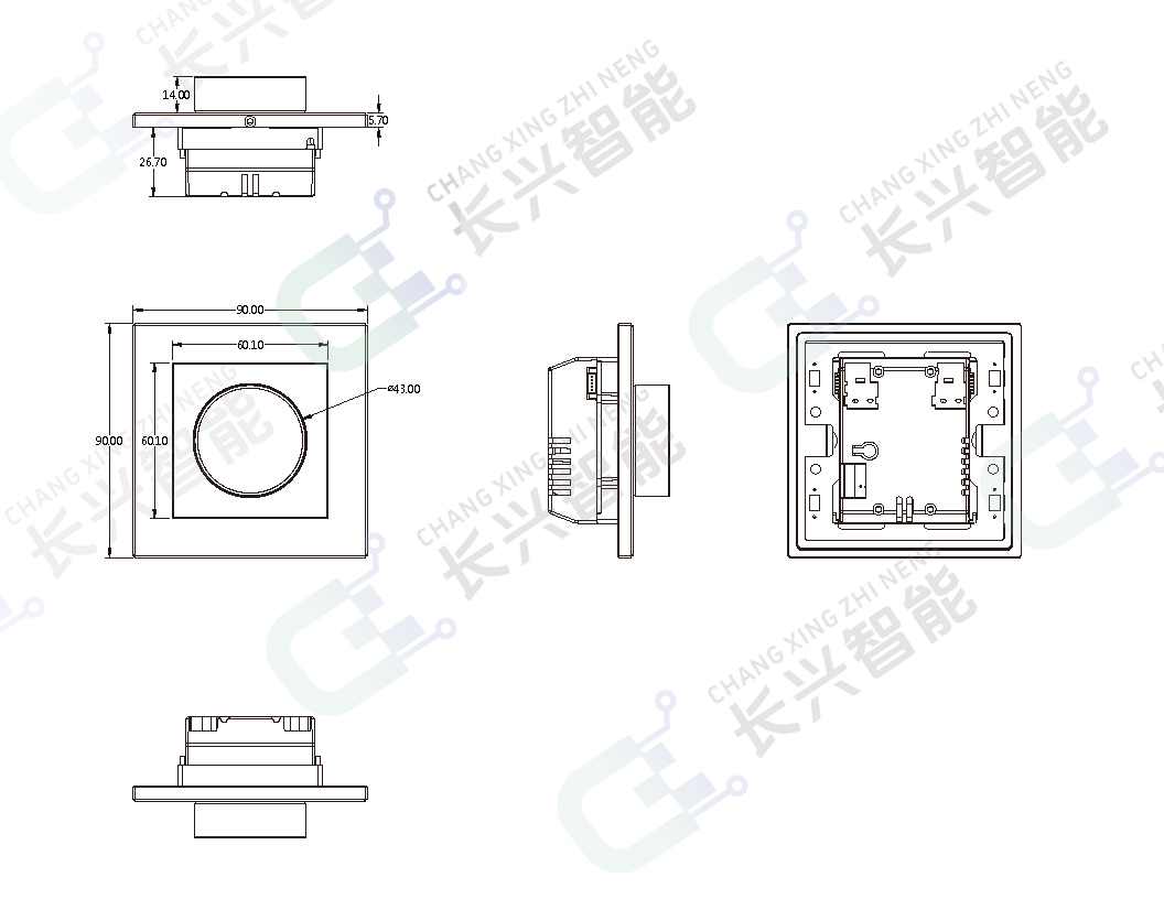长兴智能远金系列智能开关-三合一无阻尼空调旋钮尺寸图1